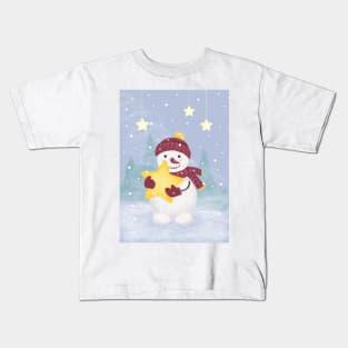 Cute Pastel colors Snowman Holding a Star Kids T-Shirt